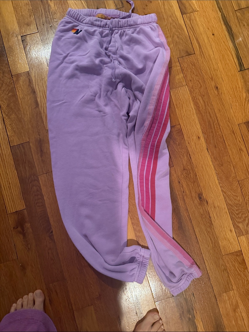 Aviator Nation Lavender Track Joggers with Pink Side Stripes